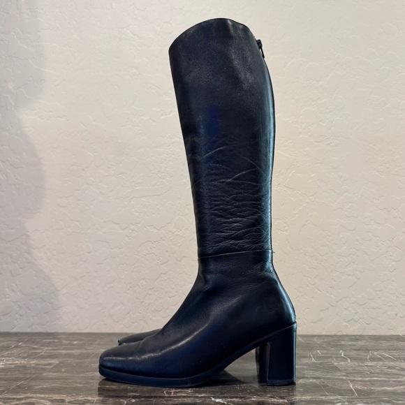 Sesto Meucci Black Leather Heeled Knee High Go-Go Boots - Picture 1 of 13